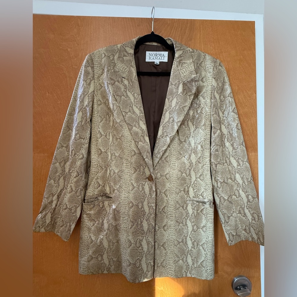 Vintage Norma Kamali Genuine Leather Snake Skin Print Blazer
